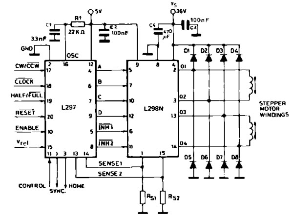 Schrittmotorsteuerschaltung (L298/L297) - Mikrocontroller.net