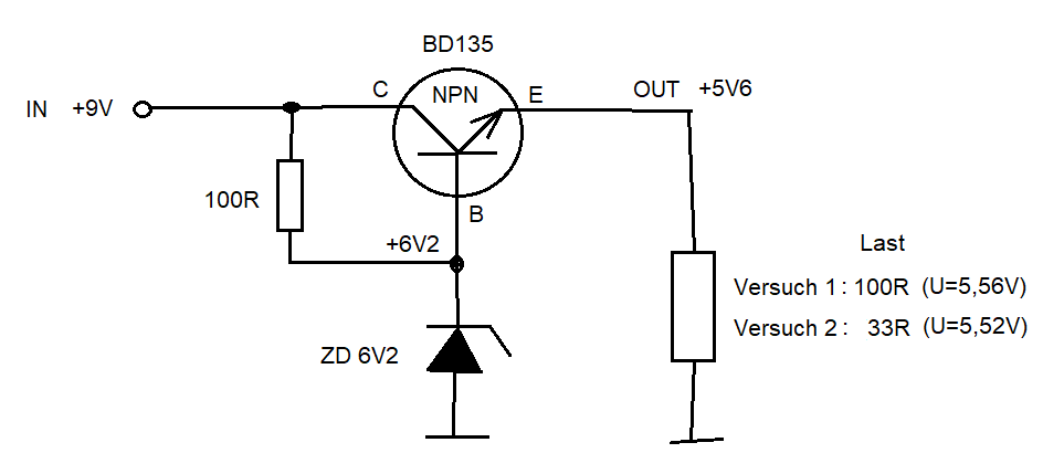 Linearer Spannungsregler mit Zenerdiode und Transistor - Mikrocontroller.net