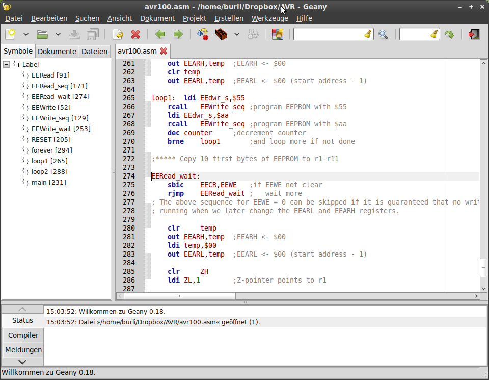 AVR Assembler programmieren unter Linux mit Geany - Mikrocontroller.net